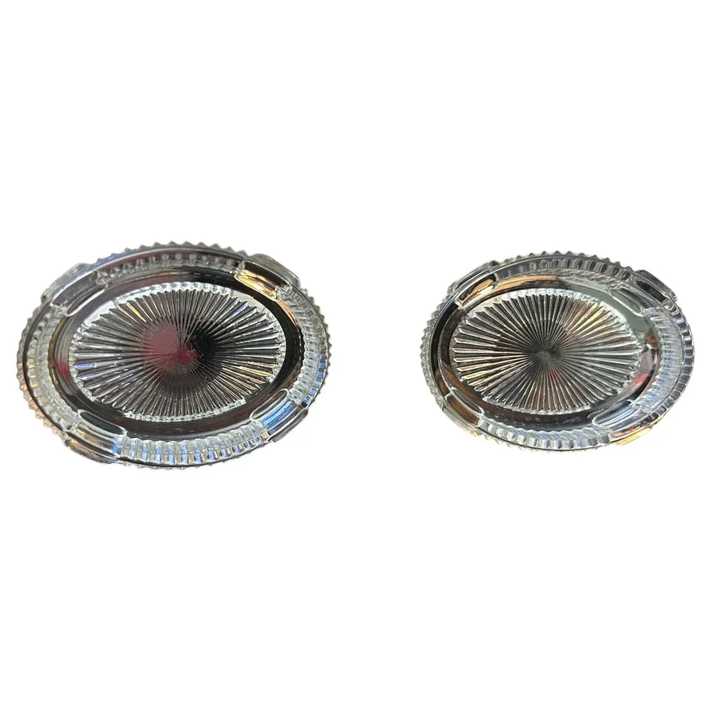 Vintage Art Deco Oval Glass Vanity Jars Set of 3 Brass Floral Embossed Lids